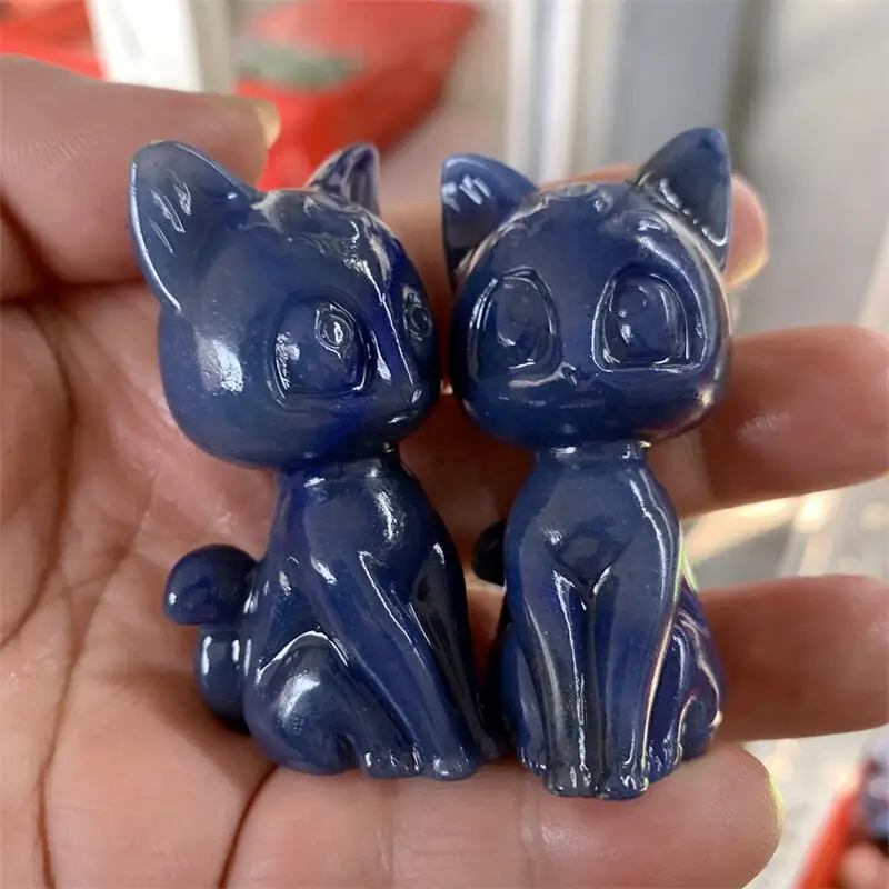 

Natural Blue Aventurine Carving Sweethearts Gift Cat Fortune Crafts Home Furnishings Fengshui Decoration Christmas 1pcs