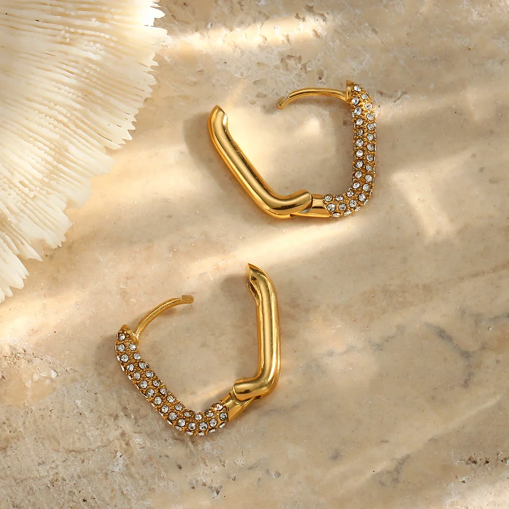 

G&D Fashion Geometric Square White Cubic Zirconia Hoop Earrings Gold Metal Small Crystal Ear Buckle Earrings Jewelry for Women