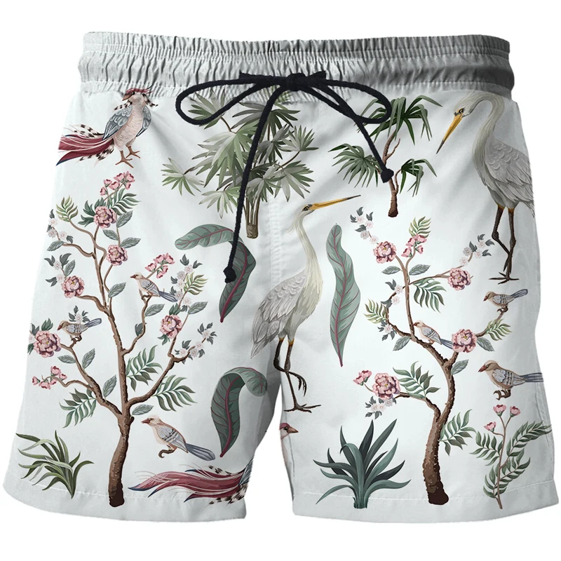 Flower, bird and plant illustration Men's shorts 3D Print casual shorts New Sports Leisure Hip hop Harajuku Shorts Men swimwear