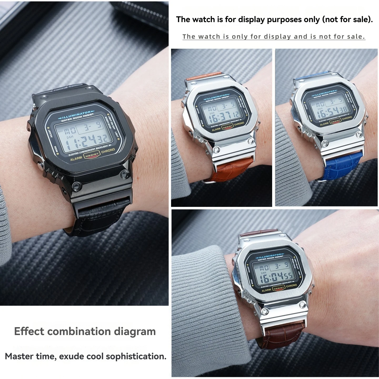 Фото Подходит для модифицированных и улучшенных часов Casio DW-5600 GA100 GA-110 из натуральной кожи первого слоя, черно-золотых, выпуклых, с аксессуарами, 16 мм. №4