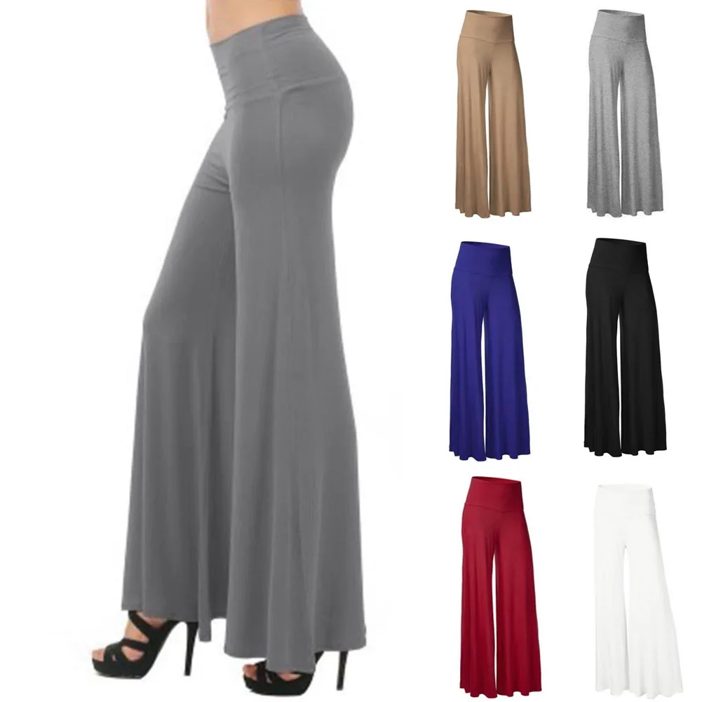 

Women'S Wide Leg Pants Fashion Loose Stretch High Waist Wide Leg Long Pants Chiffon Solid Hot Trousers Yoga Pants