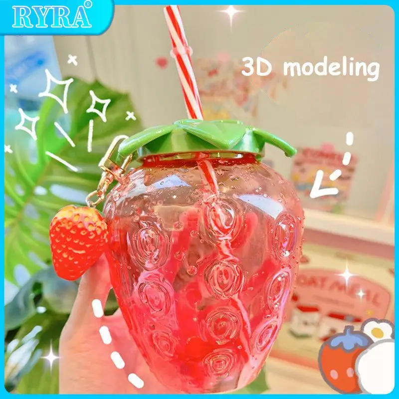 

500ml Strawberry Straw Cup Plastic Cup Cute Female Handy Milk Tea Cup Kids Portable Water Cup For Camping Hiking Home Girls Boys