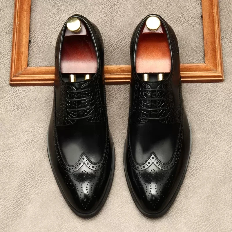 

Fashion Wedding Office lace up Brogue Man Shoes Formal Quality Genuine Leather Dress Men Shoe Business oxford Shoe Black brown