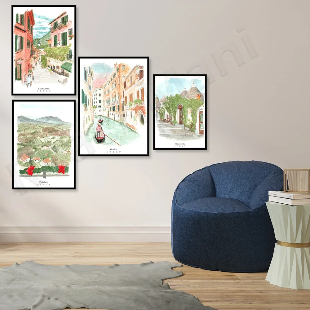 Акварельный туристический постер с Альбербоэлло Мопсом горным верхом Рио Немоonti