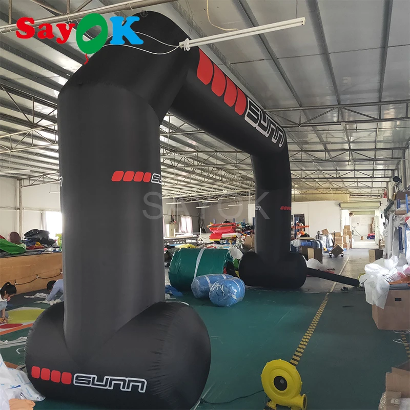 Черный надувной рекламный арочный финишный проход для продвижения бизнеса, мероприятий и выставок.