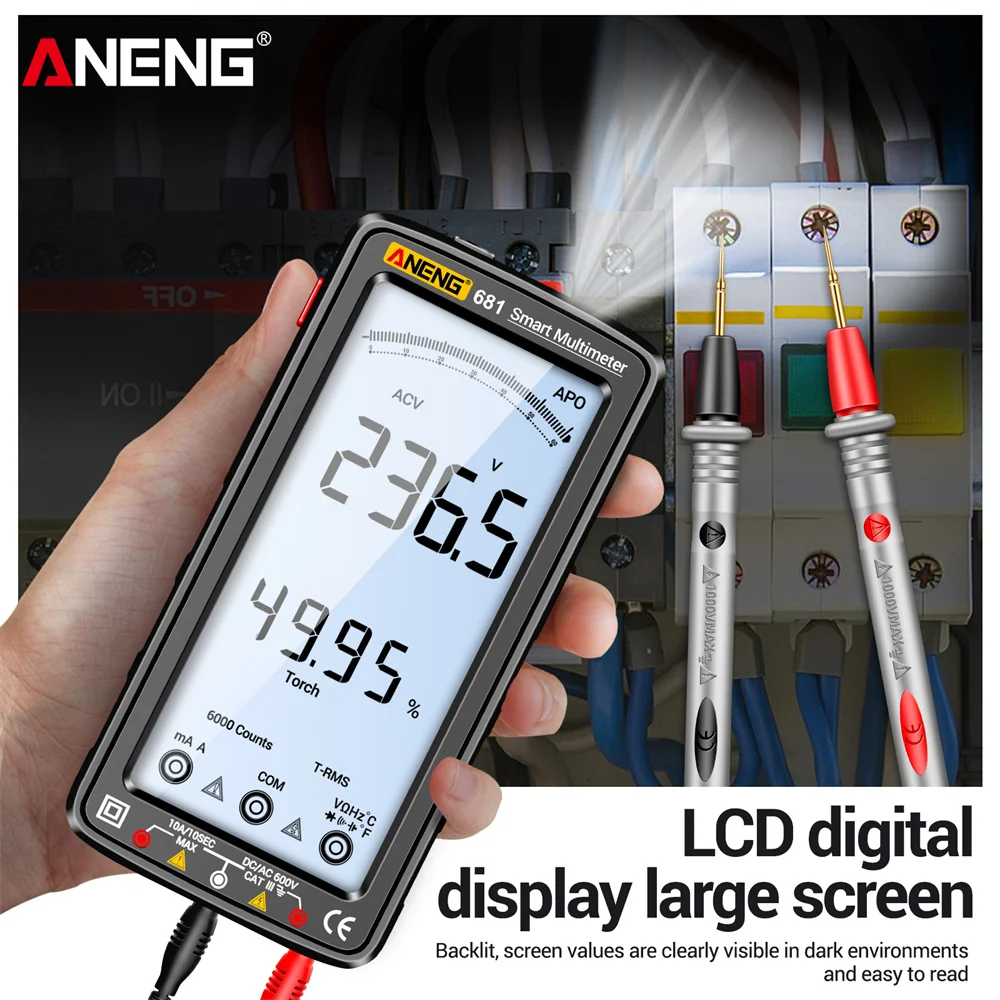 

ANENG 681 Smart Anti-burn Rechargeable Multimeter True RMS 6000 Counts AC/DC Current Voltage Auto Range Multimetres for Voltage