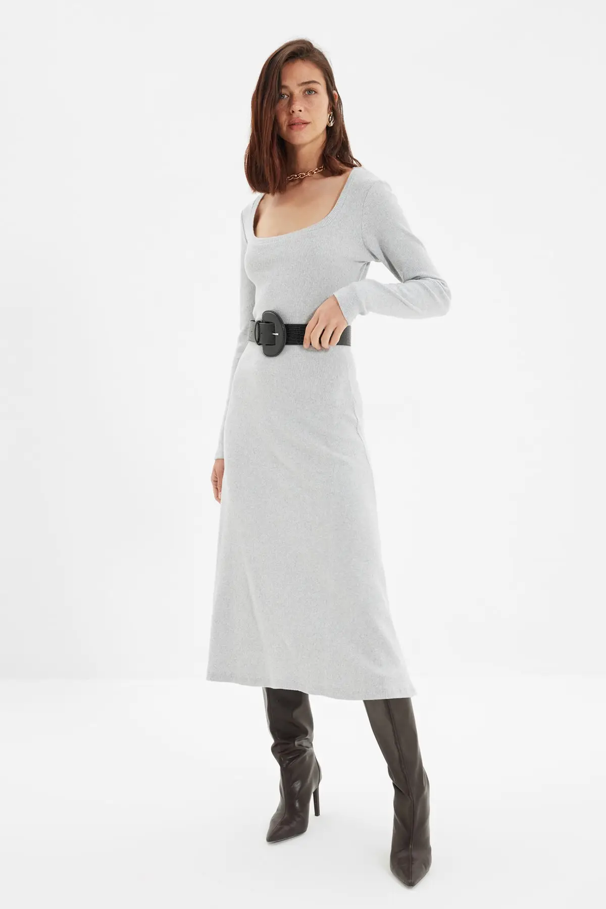 

Trendyol квадратный воротник поддельный трикотаж, вязаный платье TWOAW22EL1382