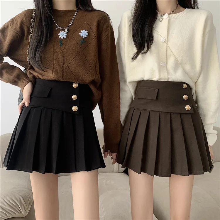 

2022 New Spring Mini Skirts For Women Fashion High Waist Pleated Solid Color Skirts Ladies Female Casual Street Skirts Clothes