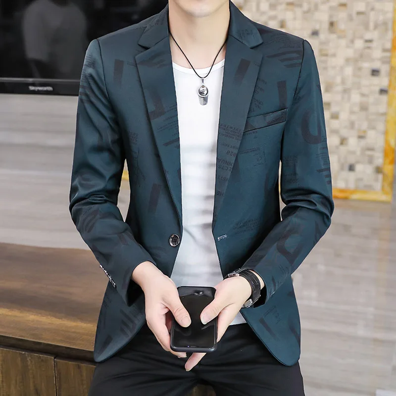 

2022 Blazer Men Suit Male Suit Jacket Seasons Men's Suit Slim Version Print One Button Pocket Decoration Comfort Wedding Dress