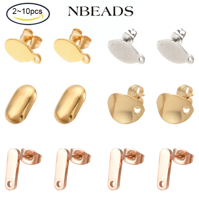 

NBEADS 2-10PCS 16x7x0.8mm Golden Stainless Steel Stud Earrings Findings with Loop Ear Nut For Jewelry Bracelet Earrings Making