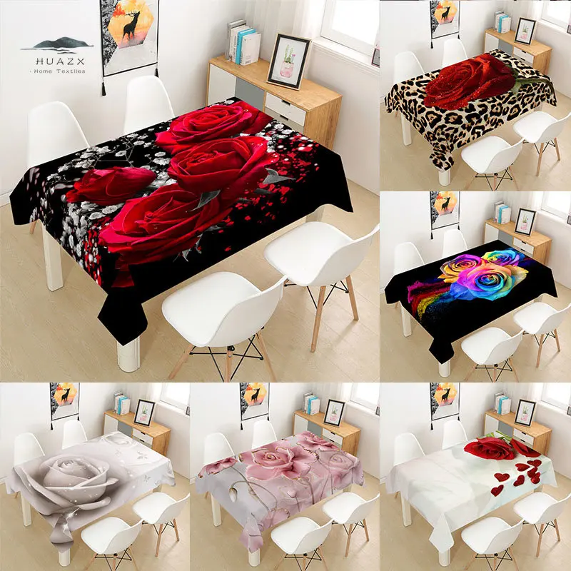 

Red Rose Printed Tablecloth Romantic Decorative Picnic Table Rectangular Tablecloth Home Dining Table Coffee Desk Ornaments