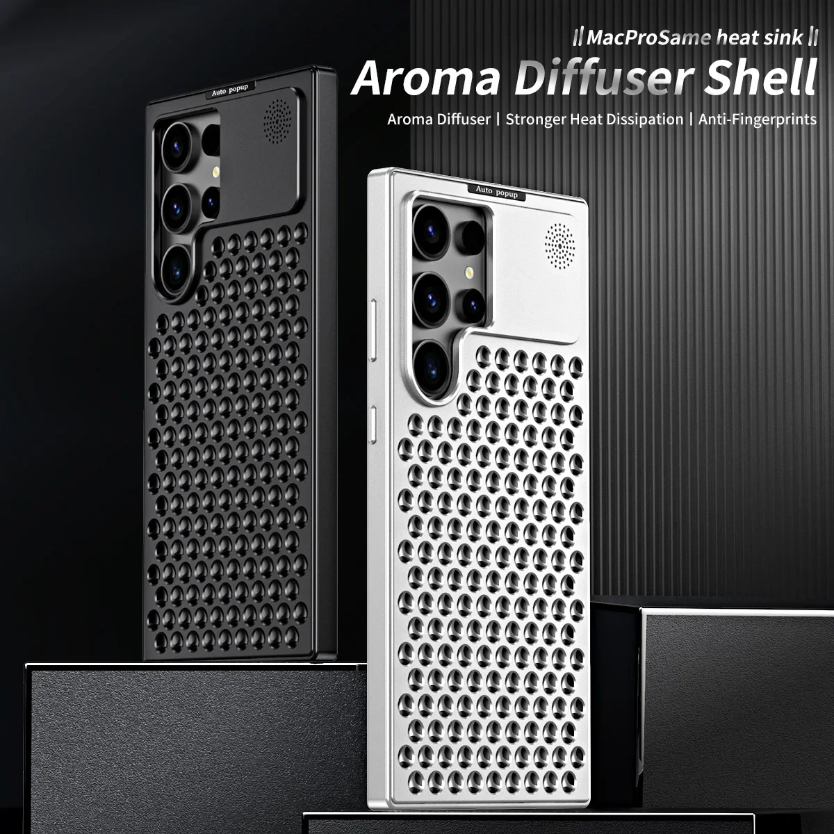 

Luxury Metal Cooling Hollow Aluminum Phone Case For Samsung Galaxy S23ultra S23ultra Aroma Diffuser Heat Dissipation Cover Funda