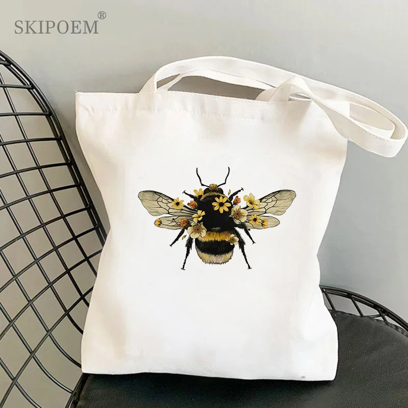 

Canvas Shoulder Tote Bag Shopping Bags Large Capacity Eco Hand Bag Female Bee Kind kawaii vintage Casual aesthetic Cloth bag