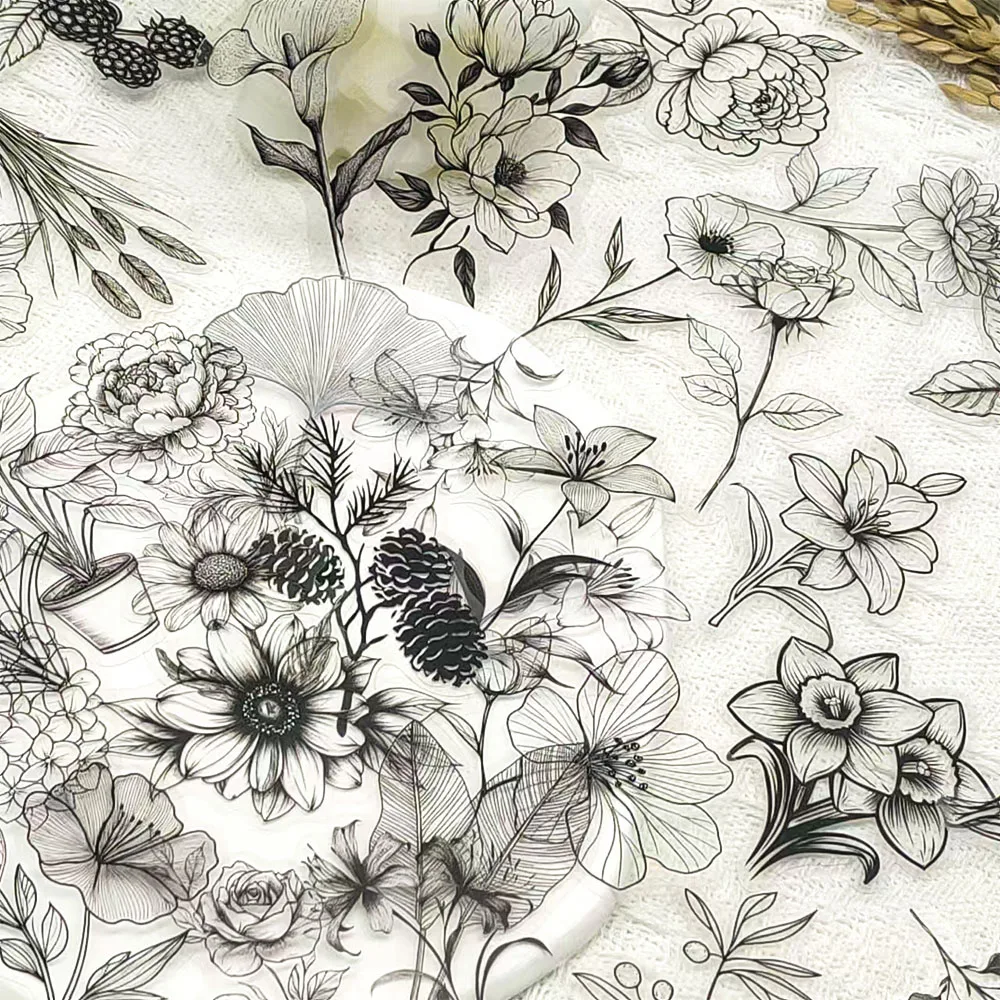 

50 шт. стикеры PickJoy, черно-белые растения, винил