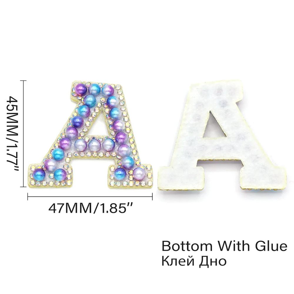 45 мм нашивки с жемчужными буквами для одежды Стразы железная нашивка алфавитом
