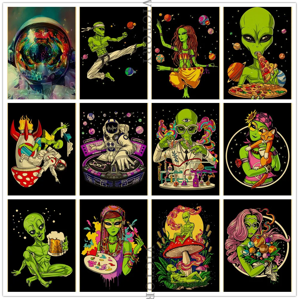 5D алмазная живопись сделай сам психоделический Инопланетянин космос астронавт