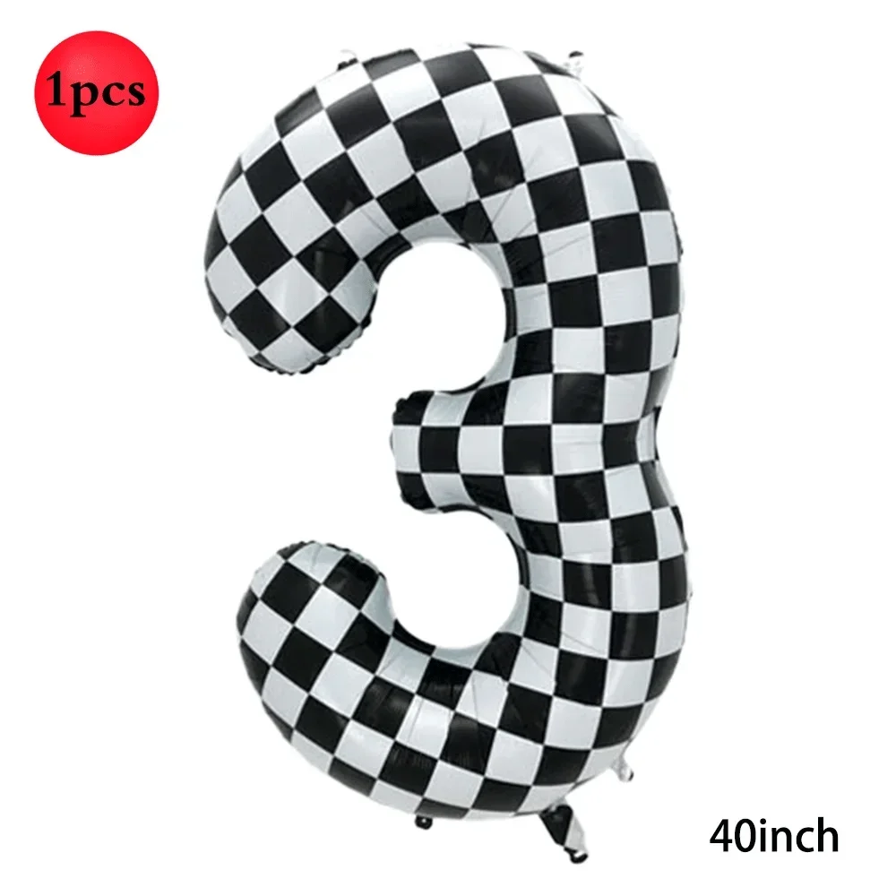 

40Inch Checkered Digital Balloon Large Black and White Number 0-9 Foil Balloons for Race Car Birthday Motor Party Decor Supplies