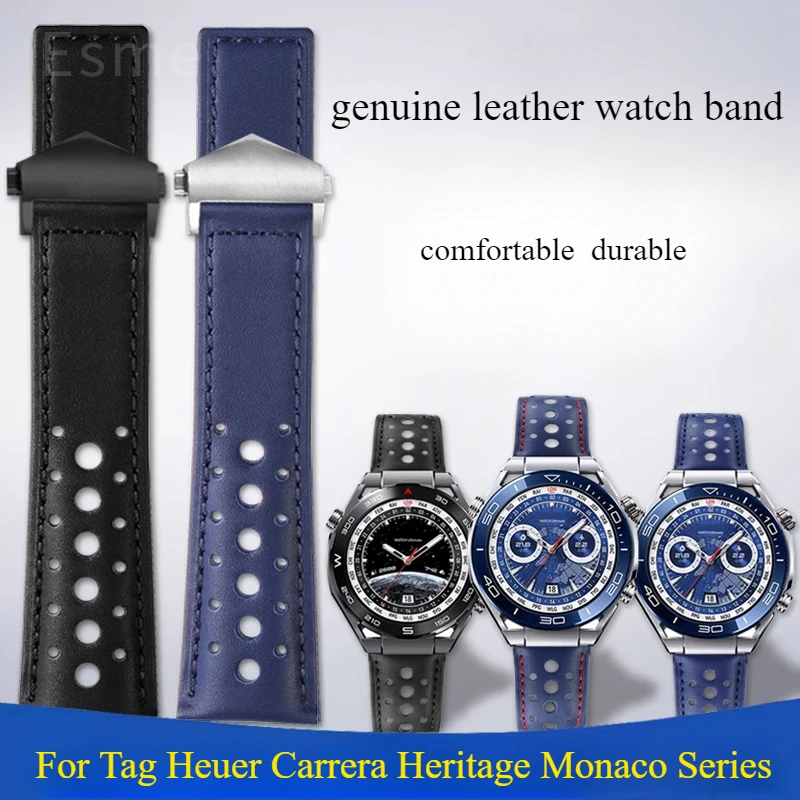 Износостойкий прочный дышащий ремешок из натуральной яловой кожи для Tag Heuer Carrera