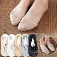 5 pairs summer women sexy lace socks silicone non slip invisible socks slippers interesting flower pattern woman socks