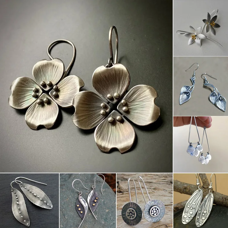 Богемные геометрические формы резные цветочные каплевидные винтажные антикварные серебряные металлические Висячие серьги для женщин ювелирные изделия для вечерние Ринок