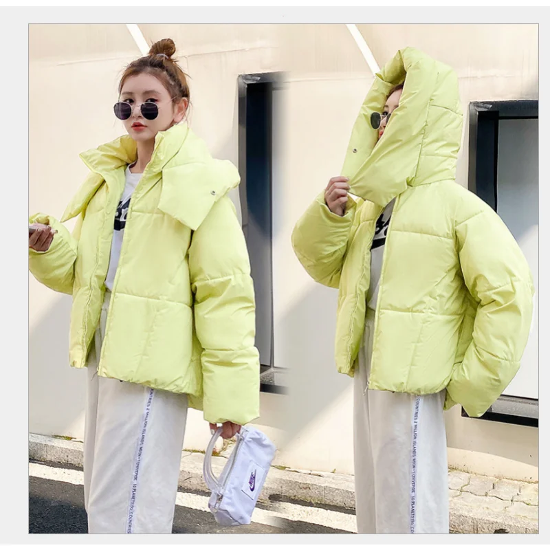 2022 Winter Jacket for Women Coat Warm Solid Hooded Pink Parkas Female Casual Loose Short Outwear Korean Cotton-padded