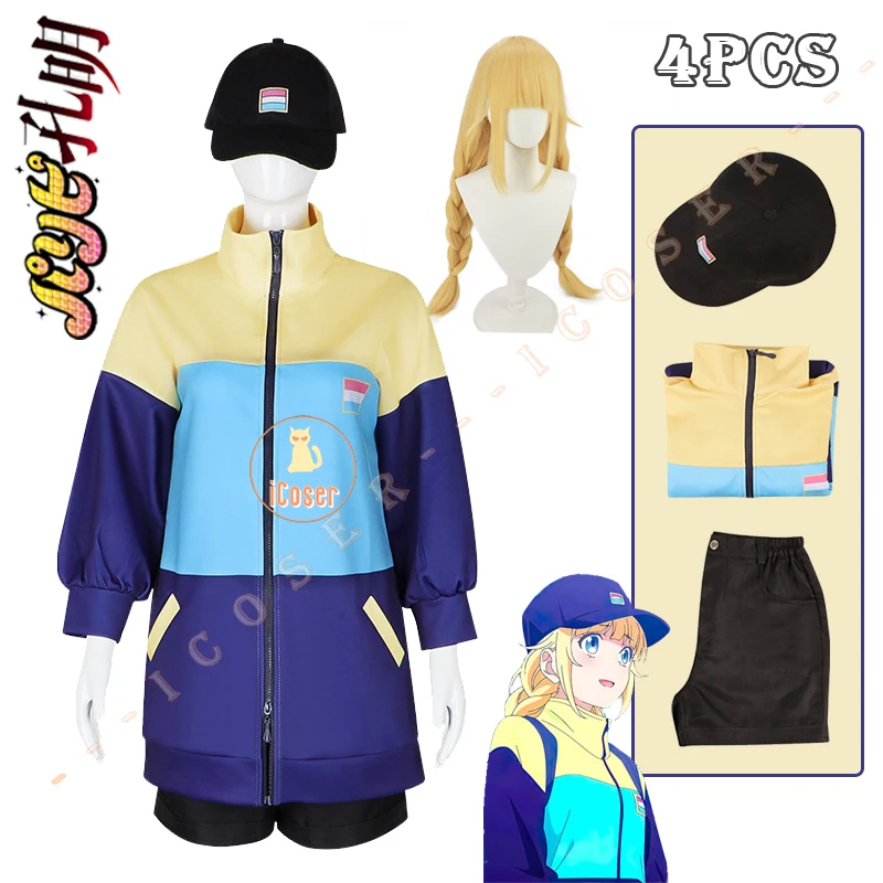 

Anime Paripi Koumei Tsukimi Eiko Cosplay Costume Wig Dark Blue Green Jacket Cap Girls Set Outfit Ya Boy Kongming Women Party