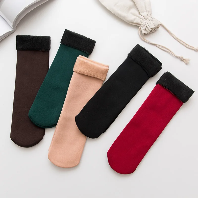 10Pairs Winter Warm Wool Cashmere Snow Socks Solid Color Men Women Socks Thicken Thermal Socks Velvet Soft Boots Floor Socks