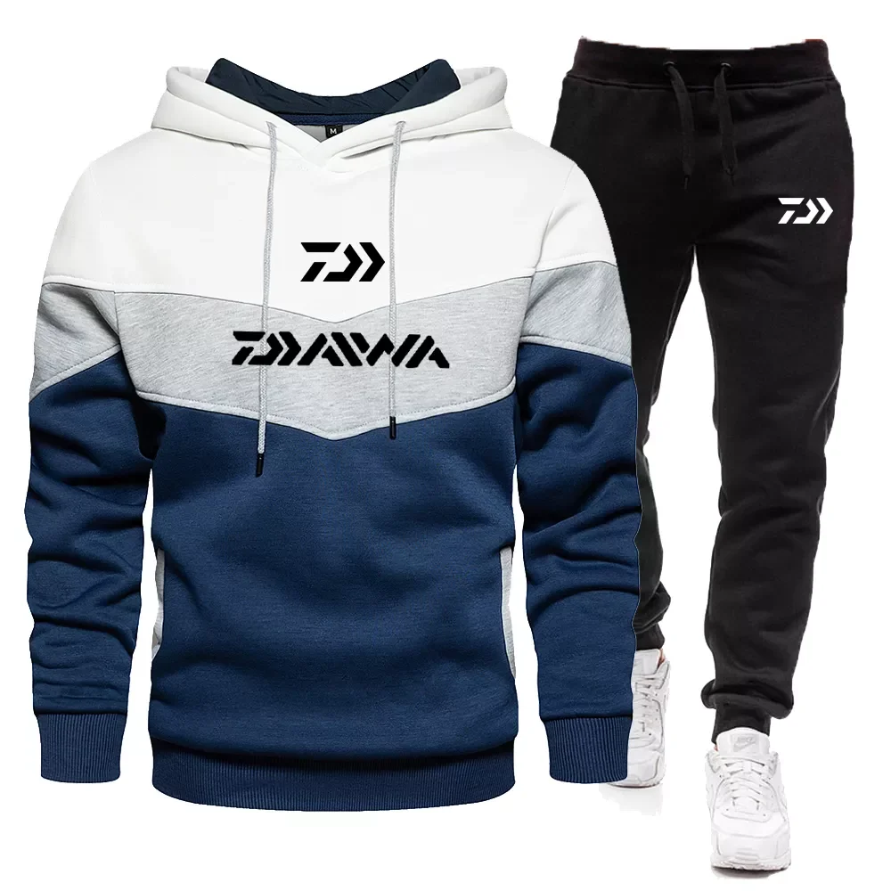 

Fishing Men's hoodie set warm sports sweater brand pullover + jogging pants 2-piece set