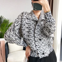 changpleat 2022 new spring womens v neck thin tops miyak folds fashionable plus size design niche leopard print short coat