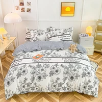 evich black and white floral plain bedding set 3pcs high quality quilt cover single double queen size home textile pillowcase