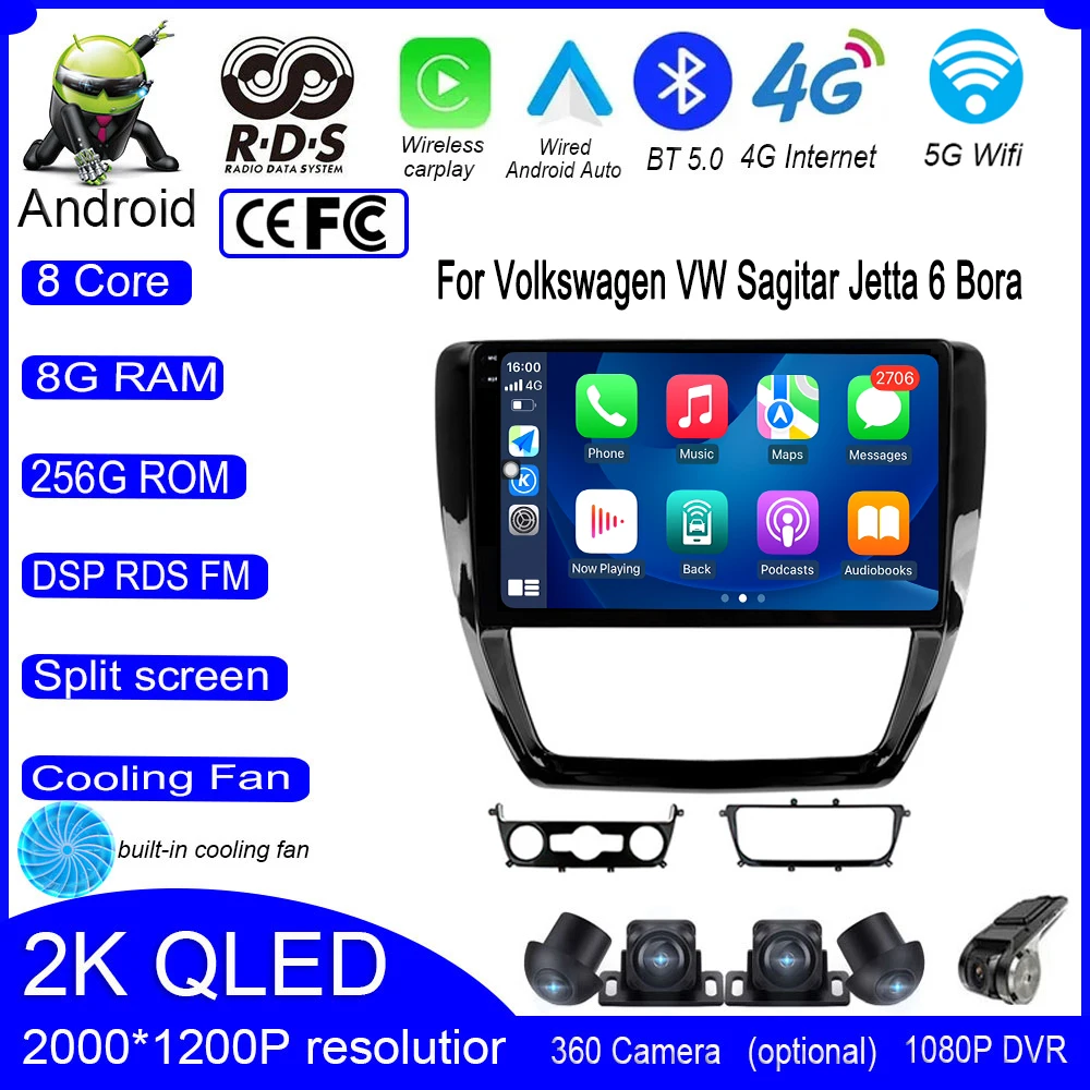 

Автомагнитола для Volkswagen VW Sagitar Jetta 6 Bora 2011-2018 Android 13, Автомагнитола для Carplay, радио, видеомонитор, экран, мультимедийный плеер