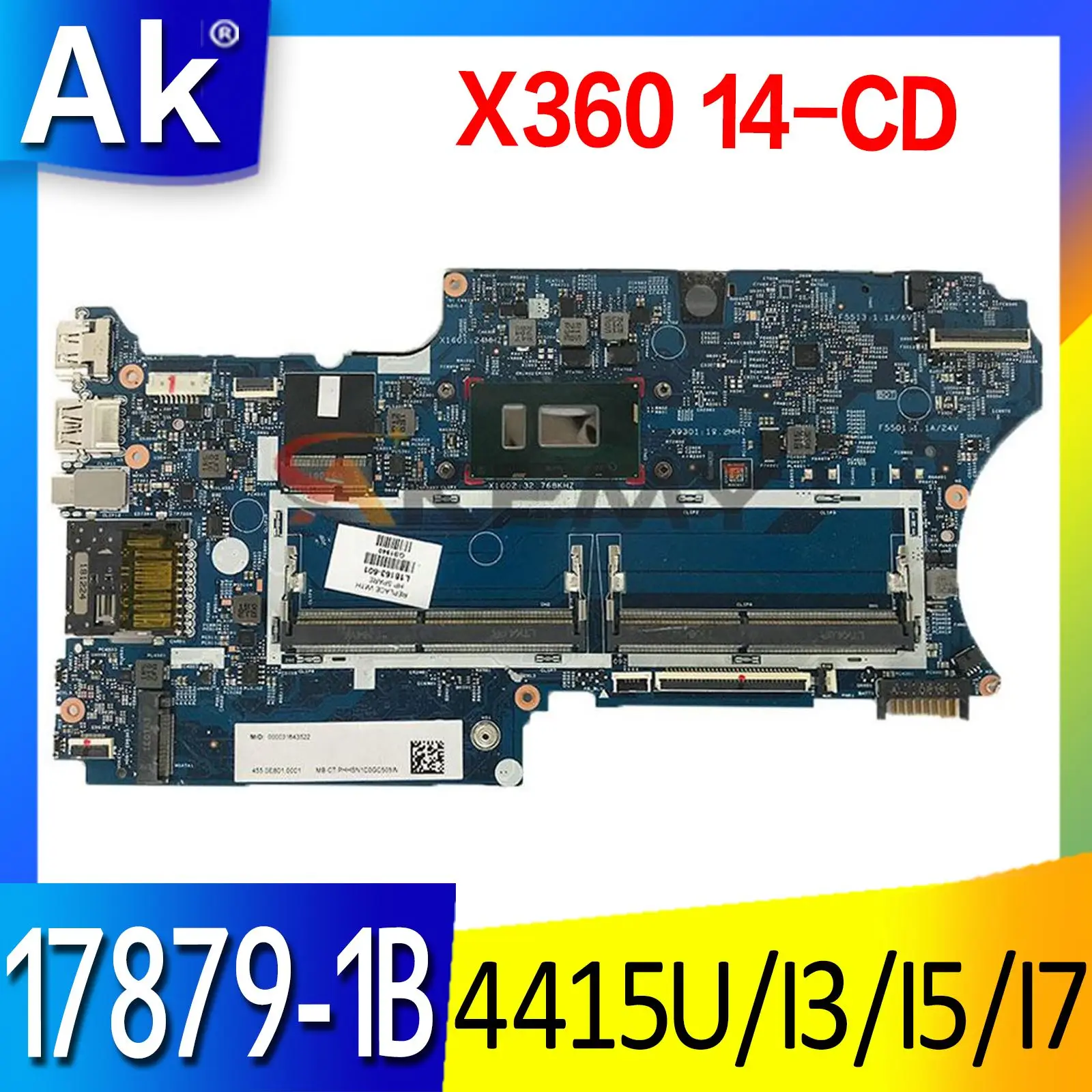 

Материнская плата для ноутбука HP PAVILION X360 14-CD, материнская плата 14-CD 17879-1B с процессором 8-го поколения 4415U I3 I5 I7