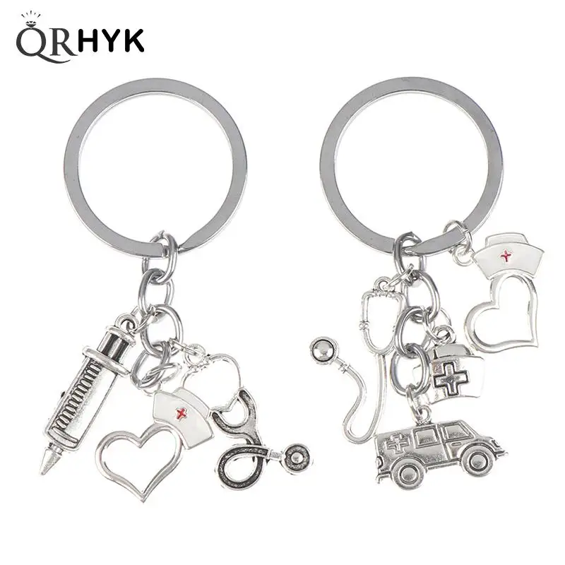 

Nurse Cap Stethoscope Ambulance Pendant KeyChain 2022 New Funny Metal Keyring Commemorative Key Fob Ornament Gift