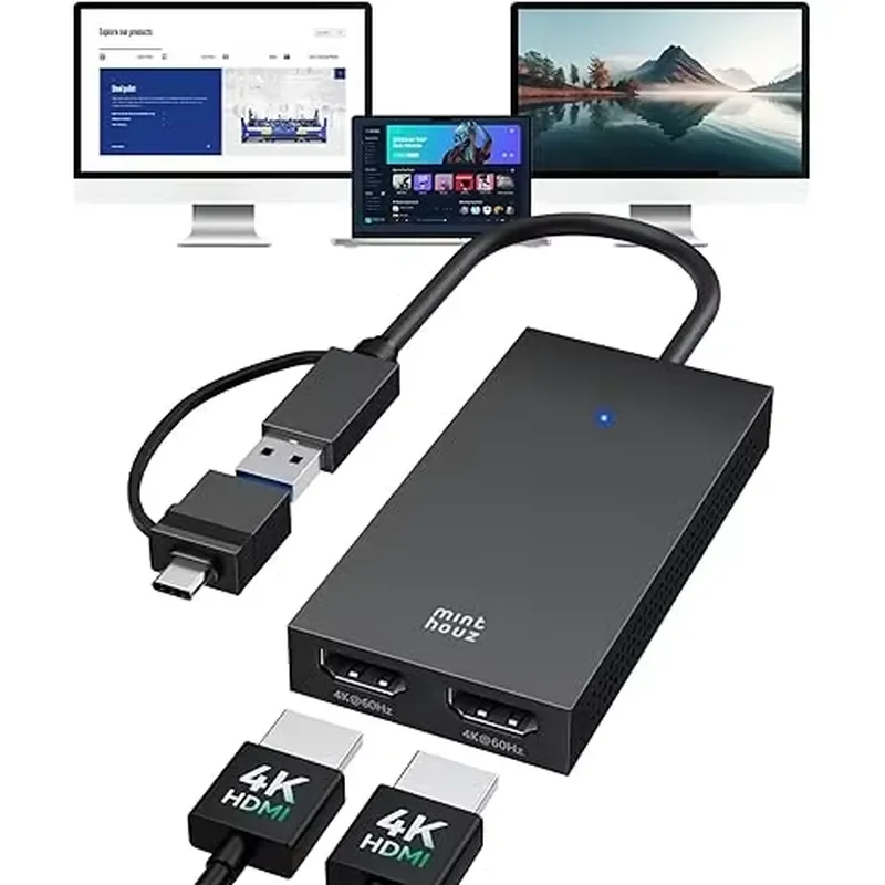 Фото Адаптер FJGEAR Dual 4K DisplayLink |   USB-C/3.0 адаптер для видеокарты с 2 портами для дублирования и расширения экрана Ultra HD №2