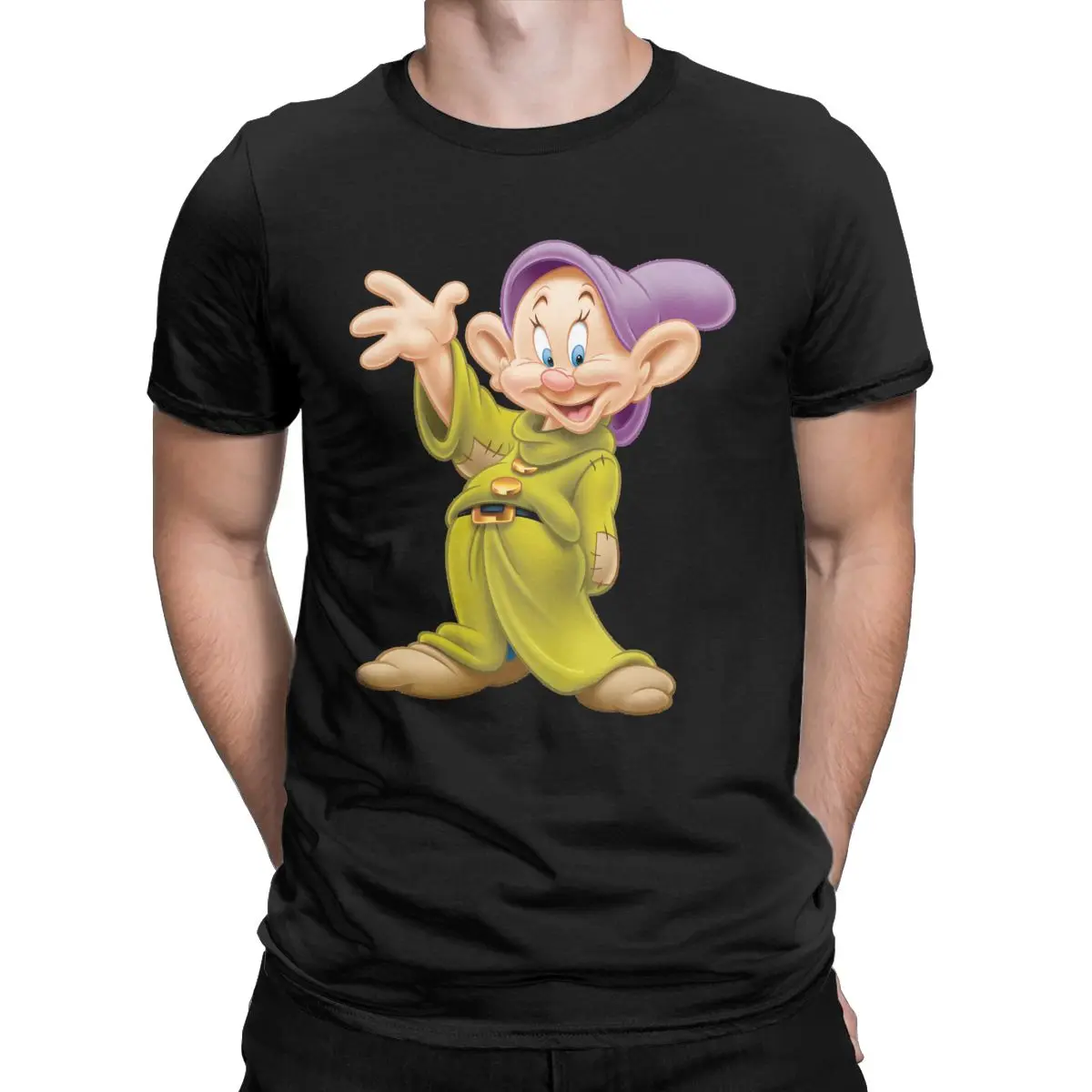 Snow White's Dopey T-Shirt for Men Disney Creative 100% Cotton Tees Round Collar Short Sleeve T Shirts Plus Size Clothing