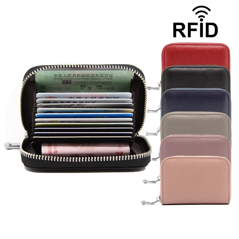 

Women Business Card Holder Cow Leather Card Wallet Prevent RFID Female Credit Card Holder Red Blue Purple New