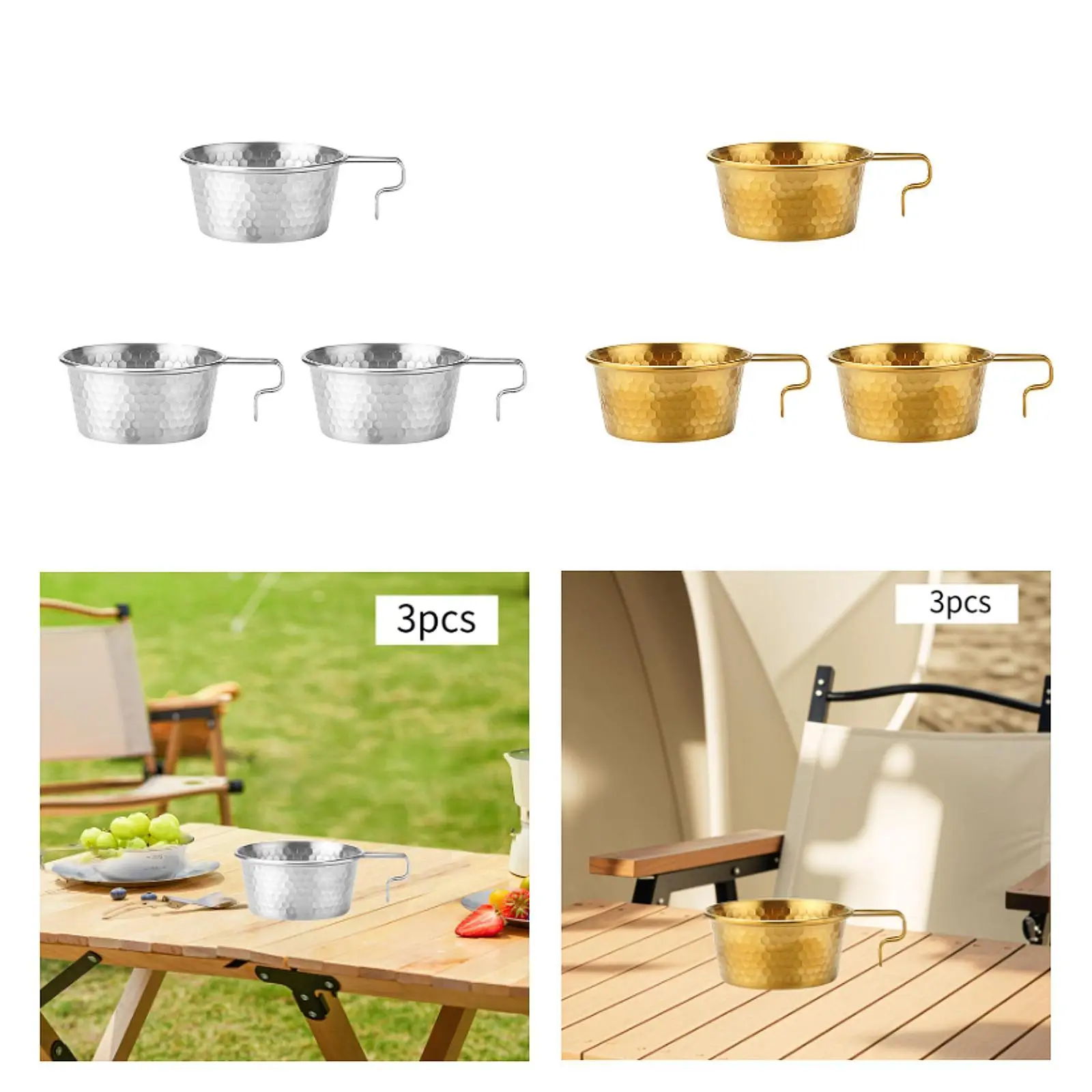 3x миска Shiraz для еды с ручкой легко моющаяся портативная из нержавеющей стали