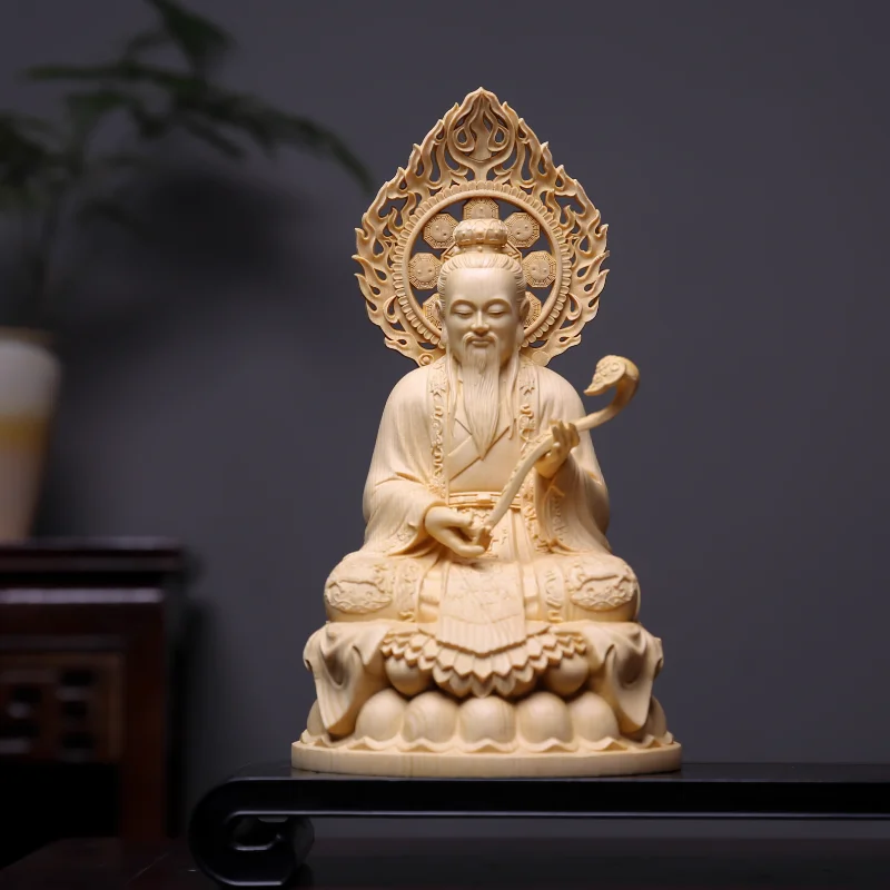 Фото Статуя Sanqing, резная фигурка даосского божество Хиноки, алтарь Laojun, декор, духовной подарок, орнамент №4