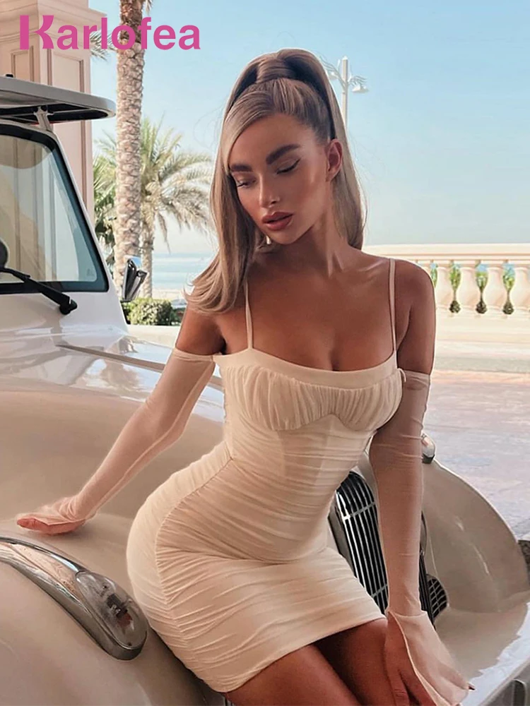 

Karlofea Summer Beach Outfits Sexy Corset Mini Bodycon Streetwear Mesh Ruched Dresses 2022 Elegant Dress Women For Wedding Party