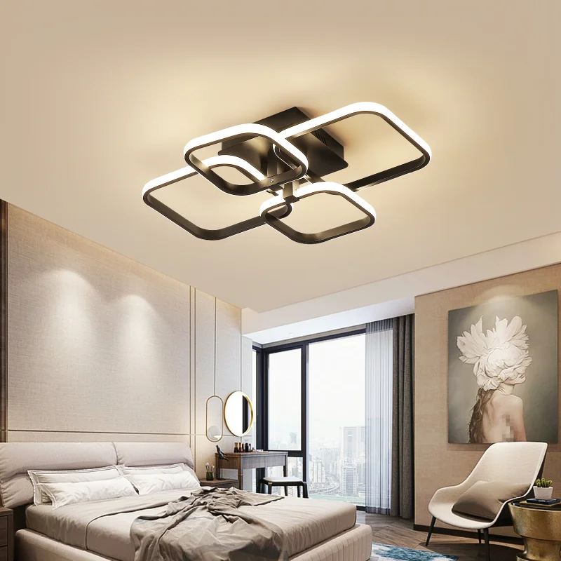 Nordic LED Pendant Light Chandelier Kitchen Lights Hanging for Living Room Lamps Fixtures Rectangle Warm Bedroom Light 4 head