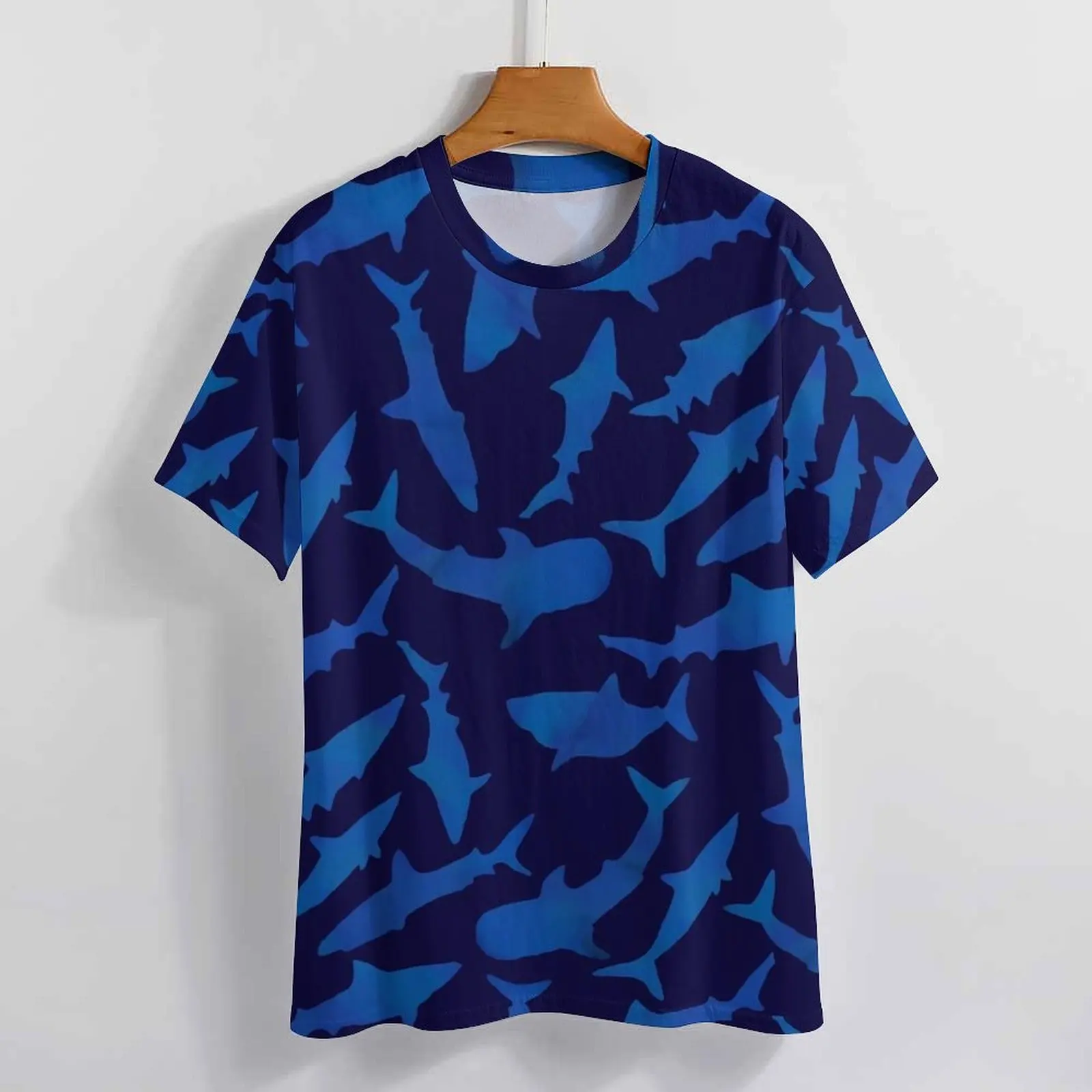 Летние футболки с изображением синей акулы повседневная футболка животным