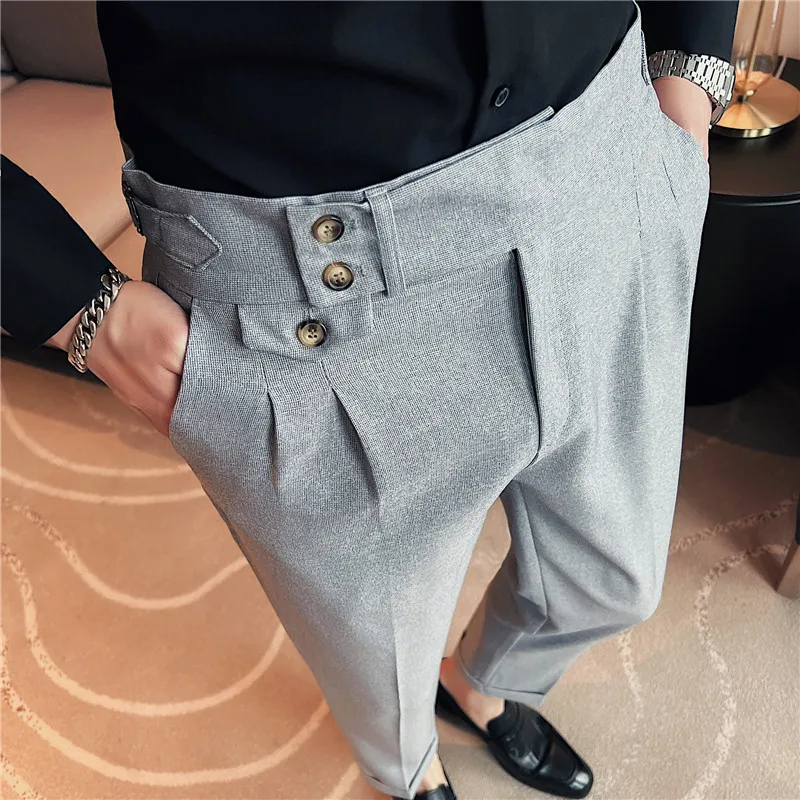 

Men's Business Dress Pants 2022 Spring New High Waist Solid Color Temperament Trousers Office Slim Suit Pants Wedding Streetwear