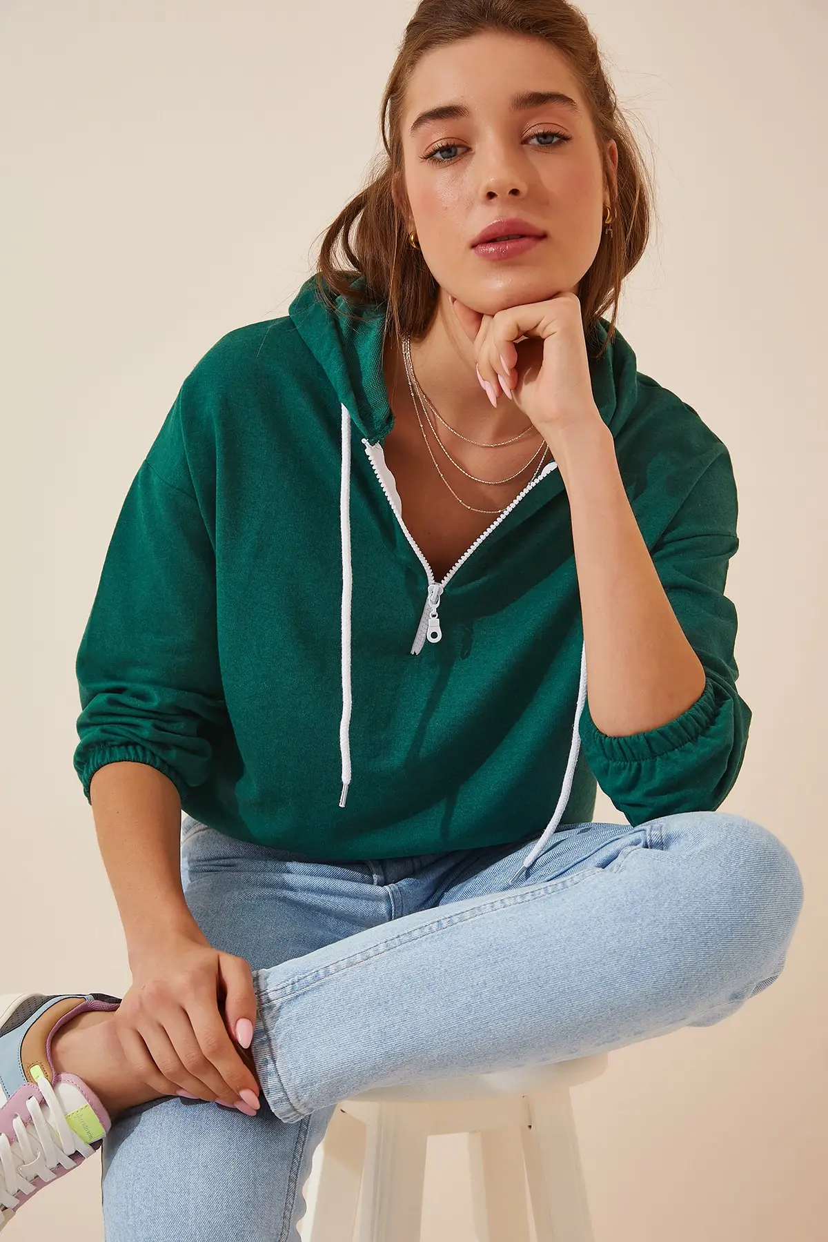 

Women's Top - Green Zipper Hoodie Knitted Sweatshirt - 2021 Trends - Stylish & Chic - Daily Use & Gift - Casual Wearing Winter