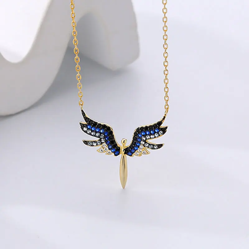 

Ожерелье Крылья Ангела Изысканное Простое Минималистское Стерлинговое Серебро 925 Синий Черный Цирконий Крылья Подвеска Ожерелье Ювелирные Изделия для Женщин