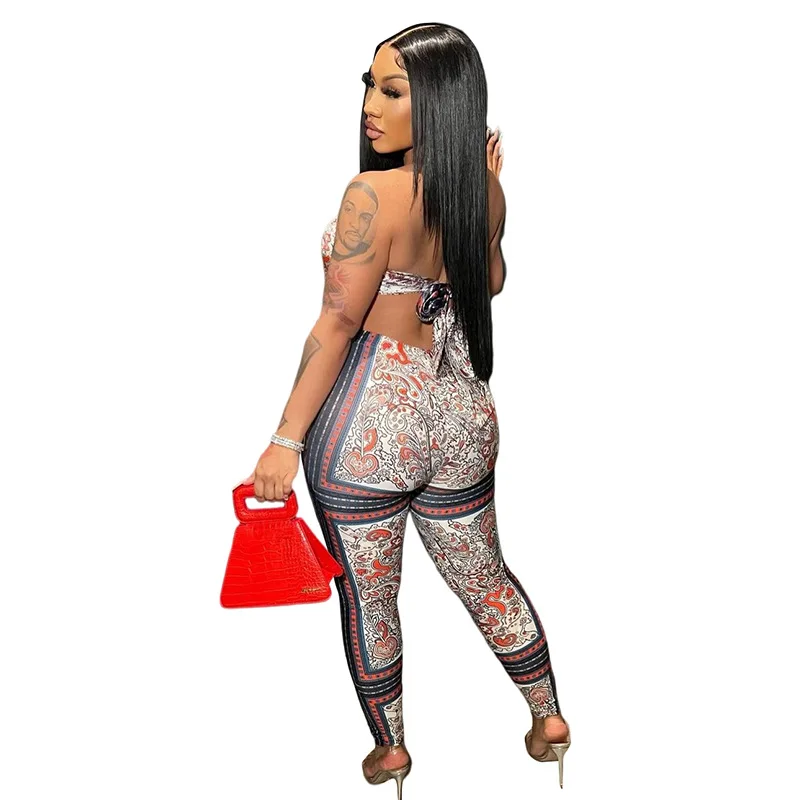 2022 Best Price Summer Women's Sexy Digital Print Chest Wrap Back Top Hip Lift Tight Tracksuit |