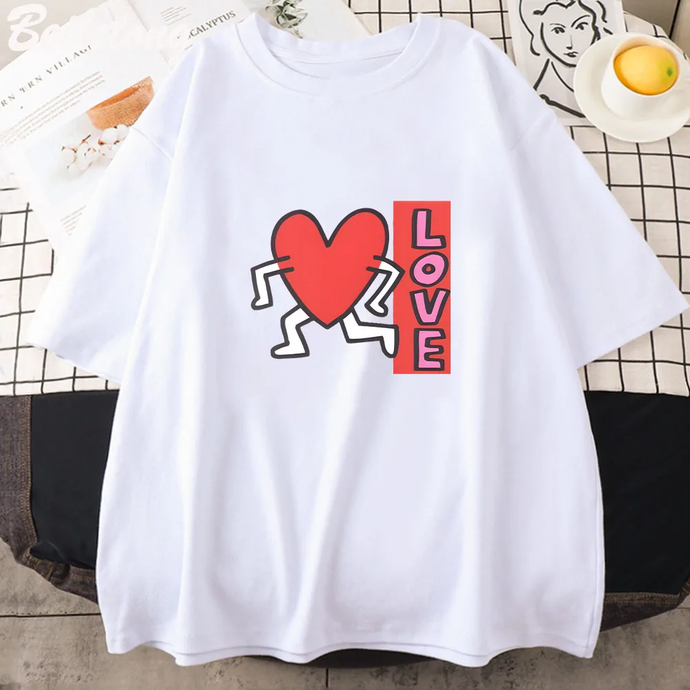 

K-keith H-haring Clothes Anime T-shirt Cute Cartoon Haring Pop Art Copy Manga Tshirt Short Sleeve Summer Cotton Men/women Tees