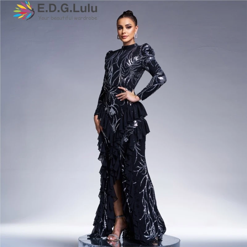 EDGLuLu с принтом и блестками в стиле пэчворк сетчатое длинное платье высоким