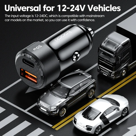 Автомобильное зарядное устройство Toocki, 50 Вт, с двумя портами USB Type C