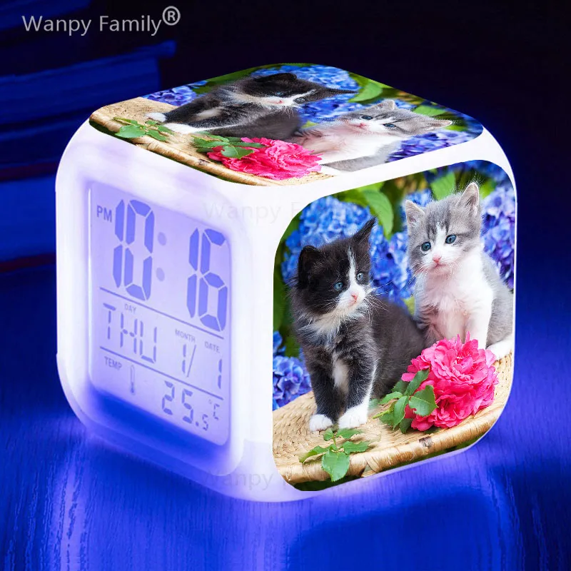 Pet Cat Kids Toys Gifts Student Room Wake Up Timer Home Decor Portable Desk Clock