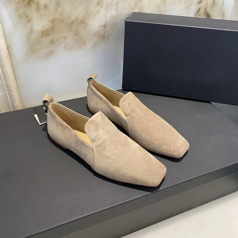 

2022 New Women's Shoes Sheepskin Flat Bottom Square Head Casual Solid Color Single Shoes Fashion Retro Loafers De Mujer Leather